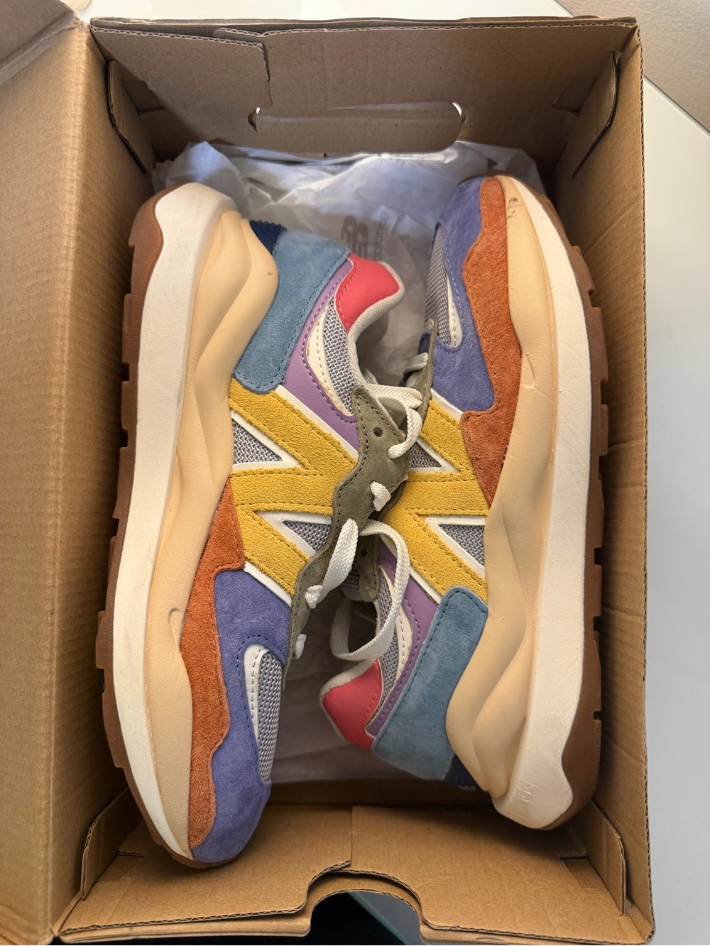 New Balance Multi-Color Suede & Mesh Sneakers with Yellow Accent